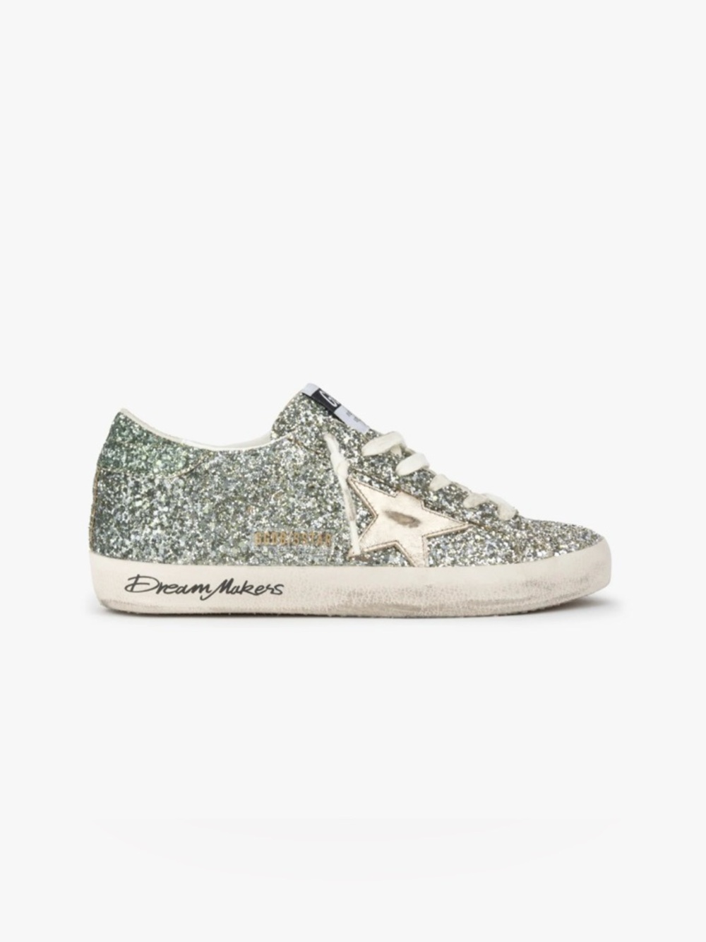 Golden Goose SuperStar Platinum & Green Glitter Sneakers Size 38 BNIB 100% REAL!